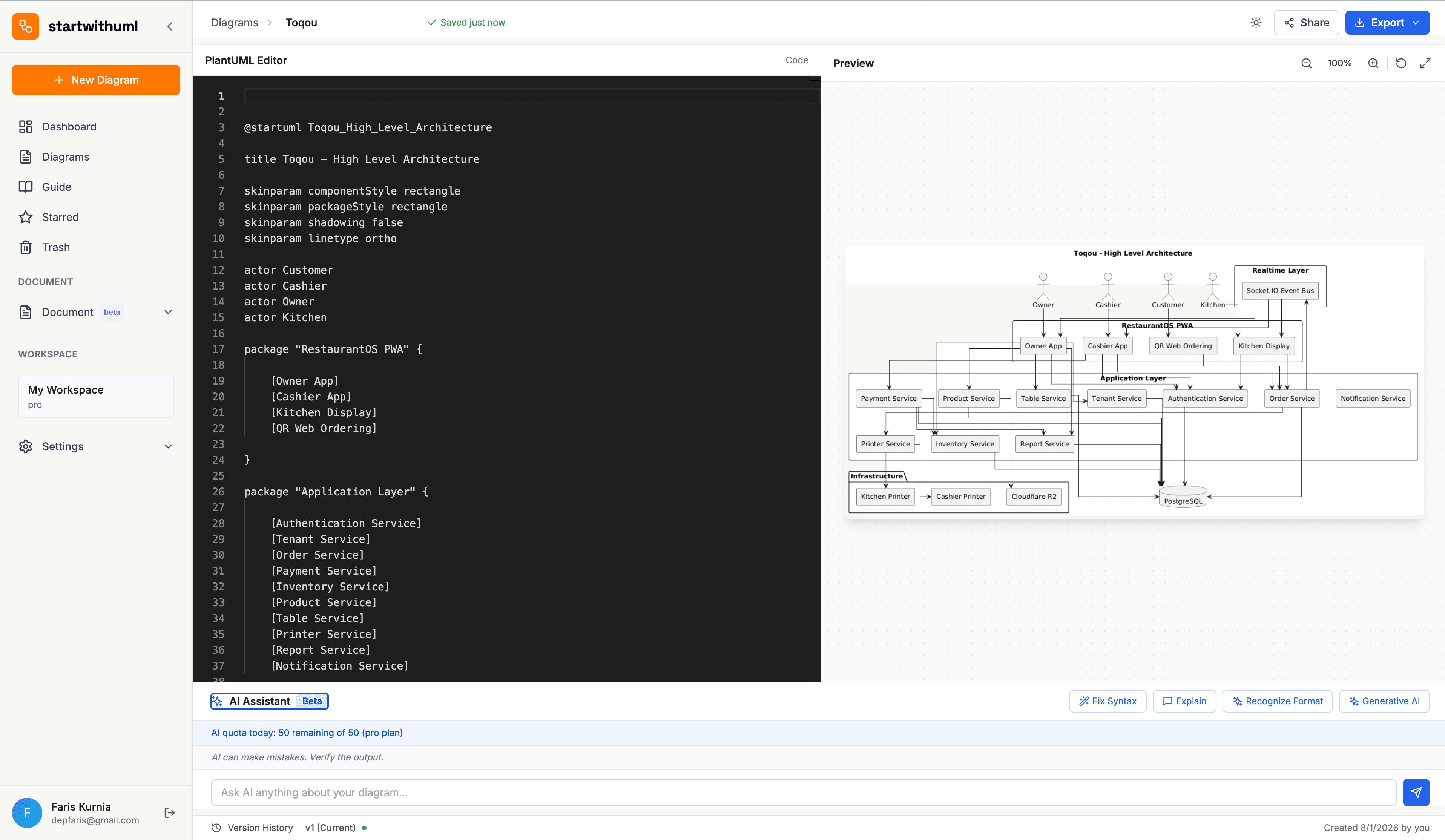 StartWithUML application interface preview
